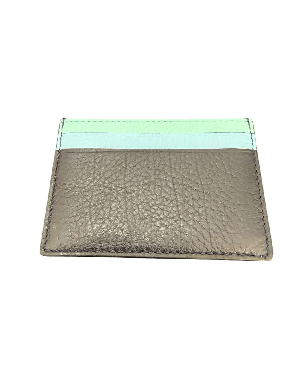 Coach Brown Leather Card Case with Mint Stripe